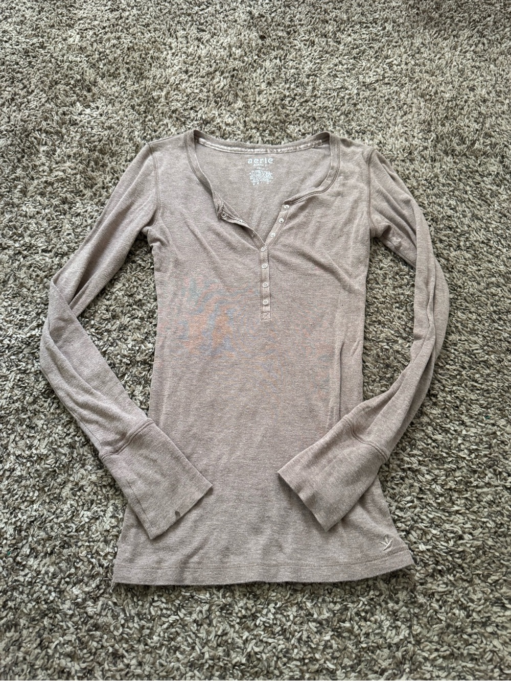 aerie Lightweight Long Sleeve Henley Top in Taupe
